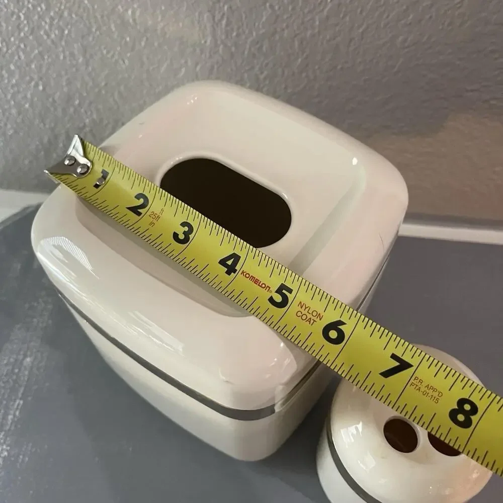 Vintage JCPenney Cream Bathroom Tissue Box Cover Toothbrush Holder Brass Trim